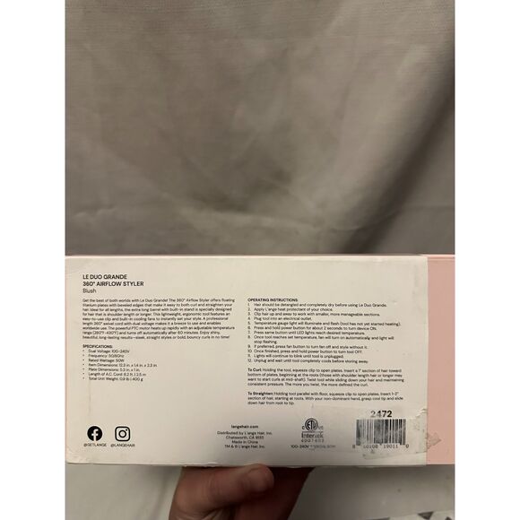 New Lange le Duo Airflow 360 Hair Styler Curler Straightener Blush Pink - Picture 4 of 4